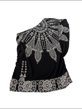 Y2k Bandana / Paisley Medallion Print Black One-Shoulder Printed Top Sz M